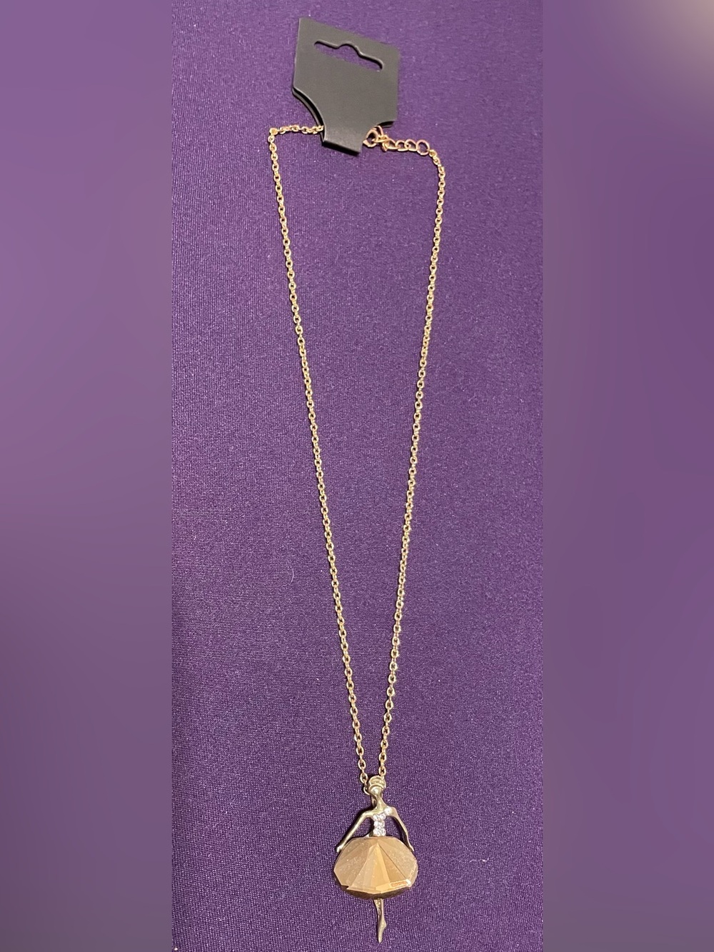 Gold Cable Chain Necklace with Crystal Ballerina Pendant- Women's Jewelry